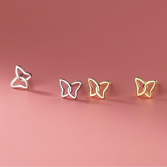 Sterling Silver Geometric Butterfly Earrings - Picture 2 of 6